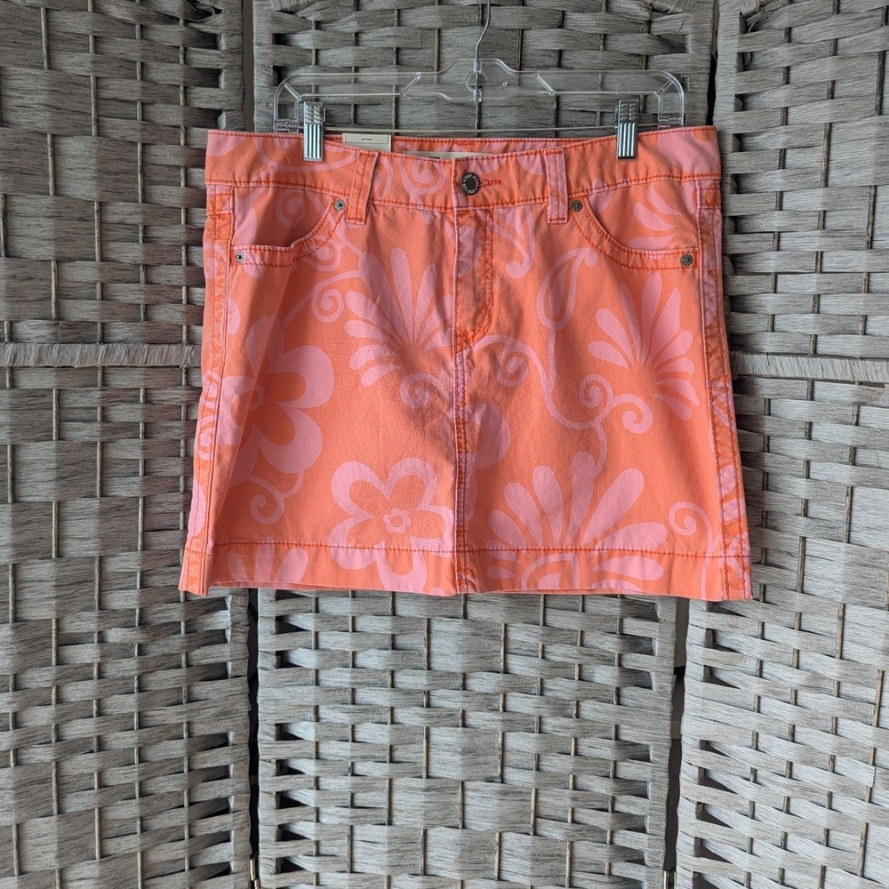 Vtg Y2K Deadstock Gap Mini Skirt Orange Pink Floral Paisley Print Denim Sz 10